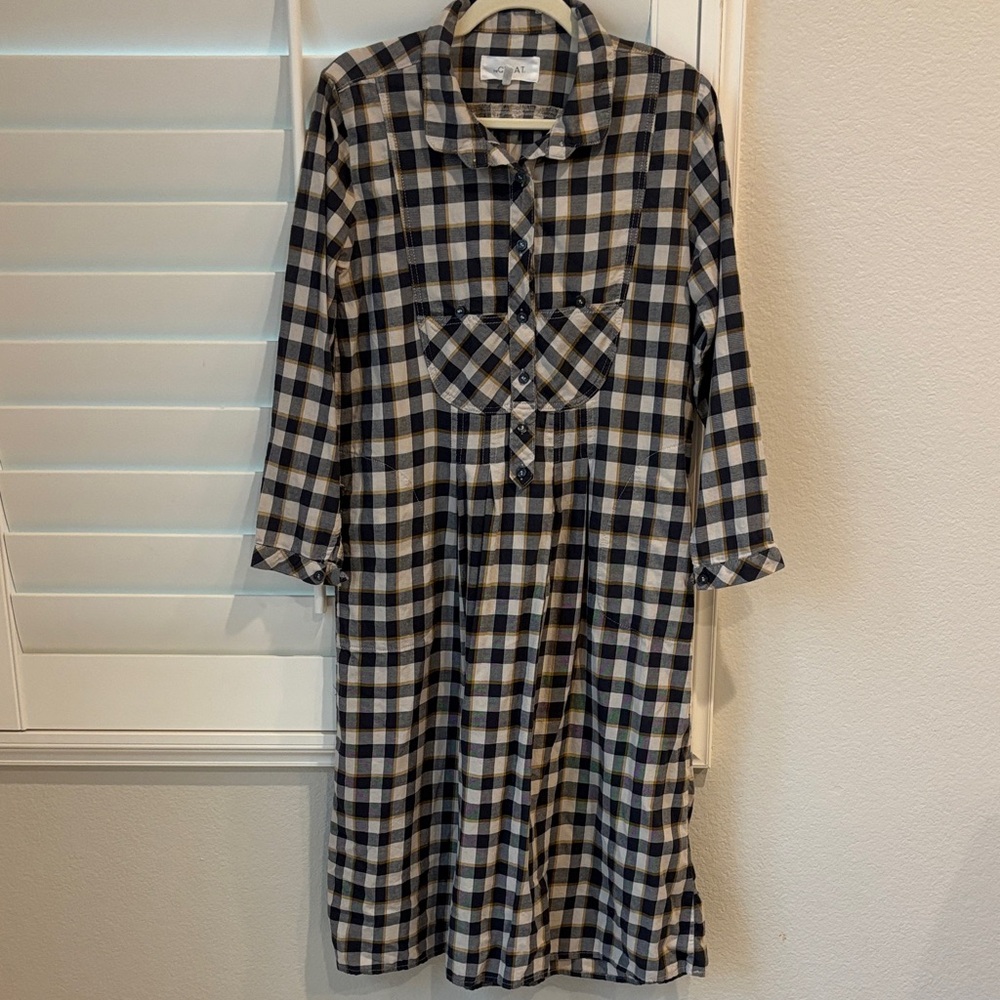 THE GREAT. Checkered Long Sleeve Dress in Black and Cream